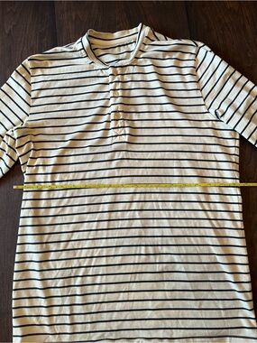 Taylor Stitch Cream and Black Striped Long Sleeve Henley